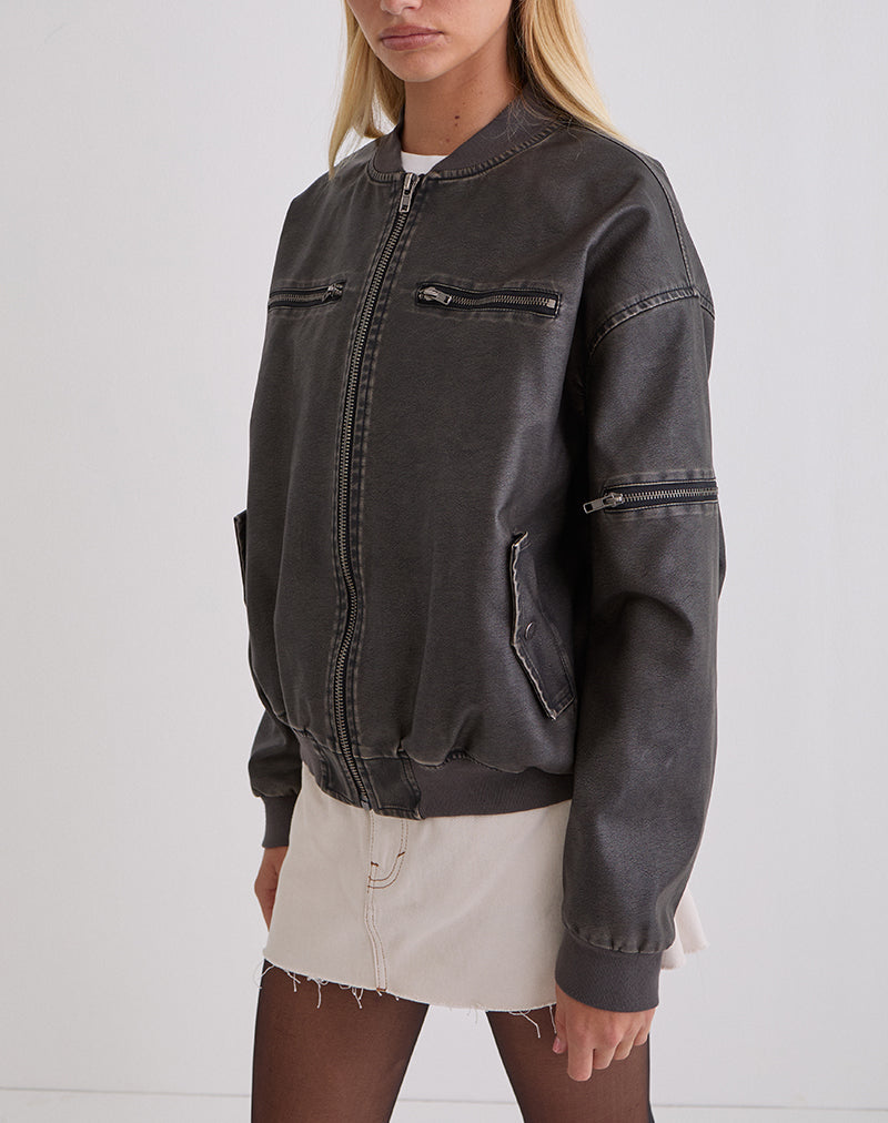 Imagen de la cazadora Marco Distressed Bomber Jacket en PU Charcoal