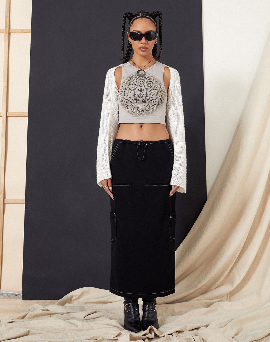 Falda Swari Midi Cargo Negra