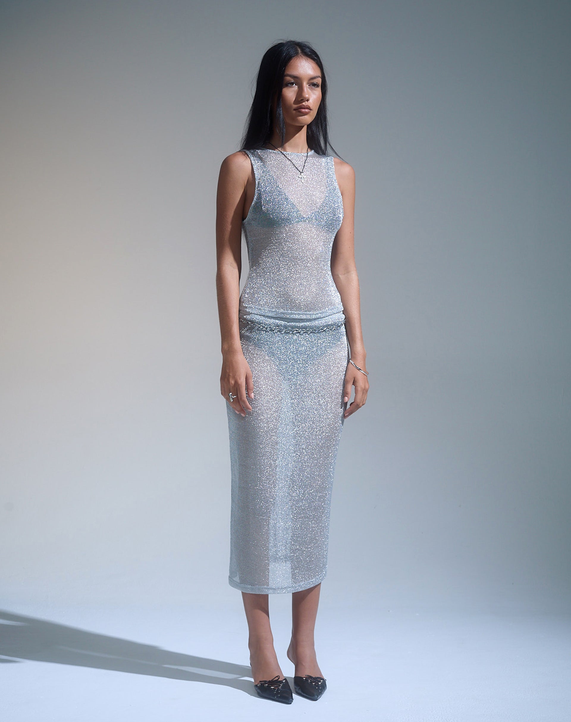 Imagen de Esra Falda Midi en Cadena Plateada