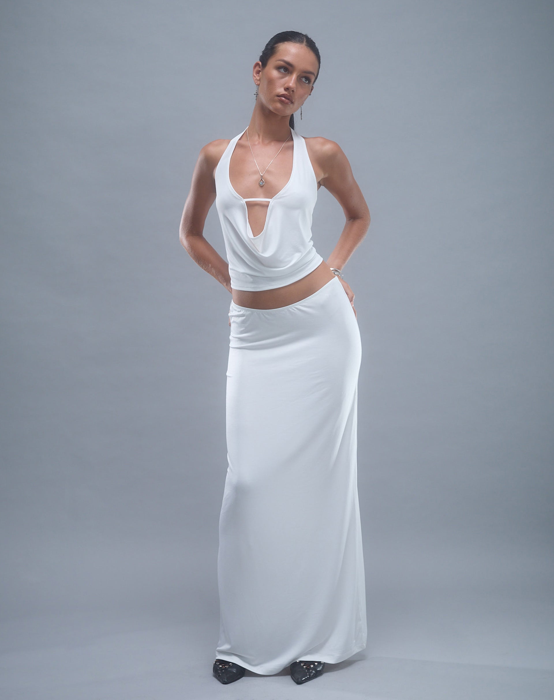 Imagen de la falda Rim Jersey Maxi Skirt en marfil