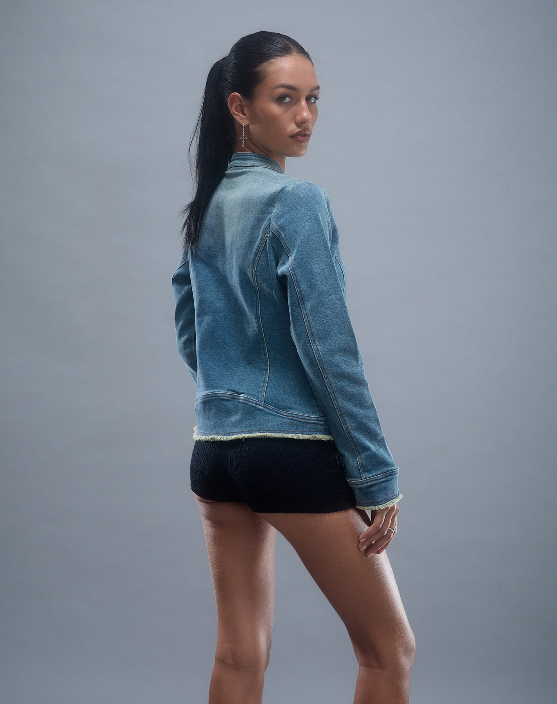 Imagen de Zayn Chaqueta biker entallada en denim azul vintage