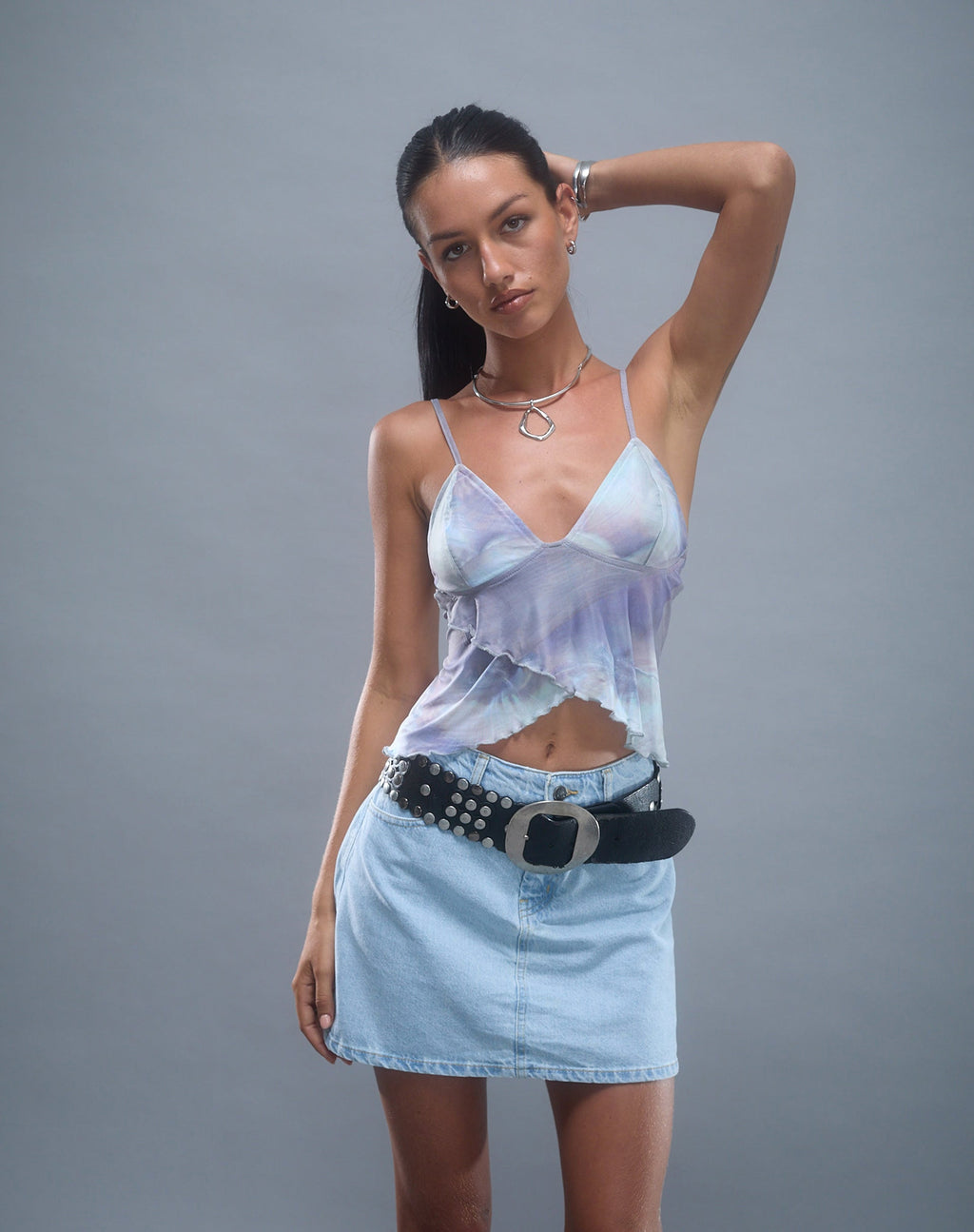 Minifalda A-Line en Denim Azul Bleach