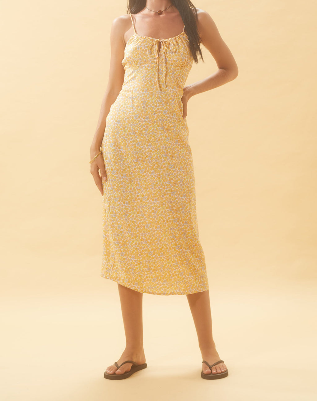 Vestido Midi Cessilie en Flower Garden Yellow