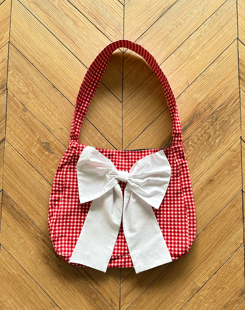 Bolso Nagi de guinga roja con lazo blanco