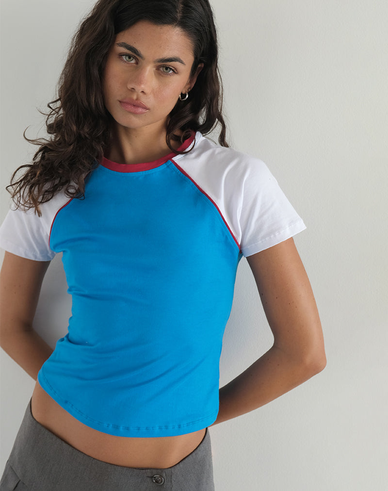 Top Nagita Racer en azul aguamarina con ribetes rojos