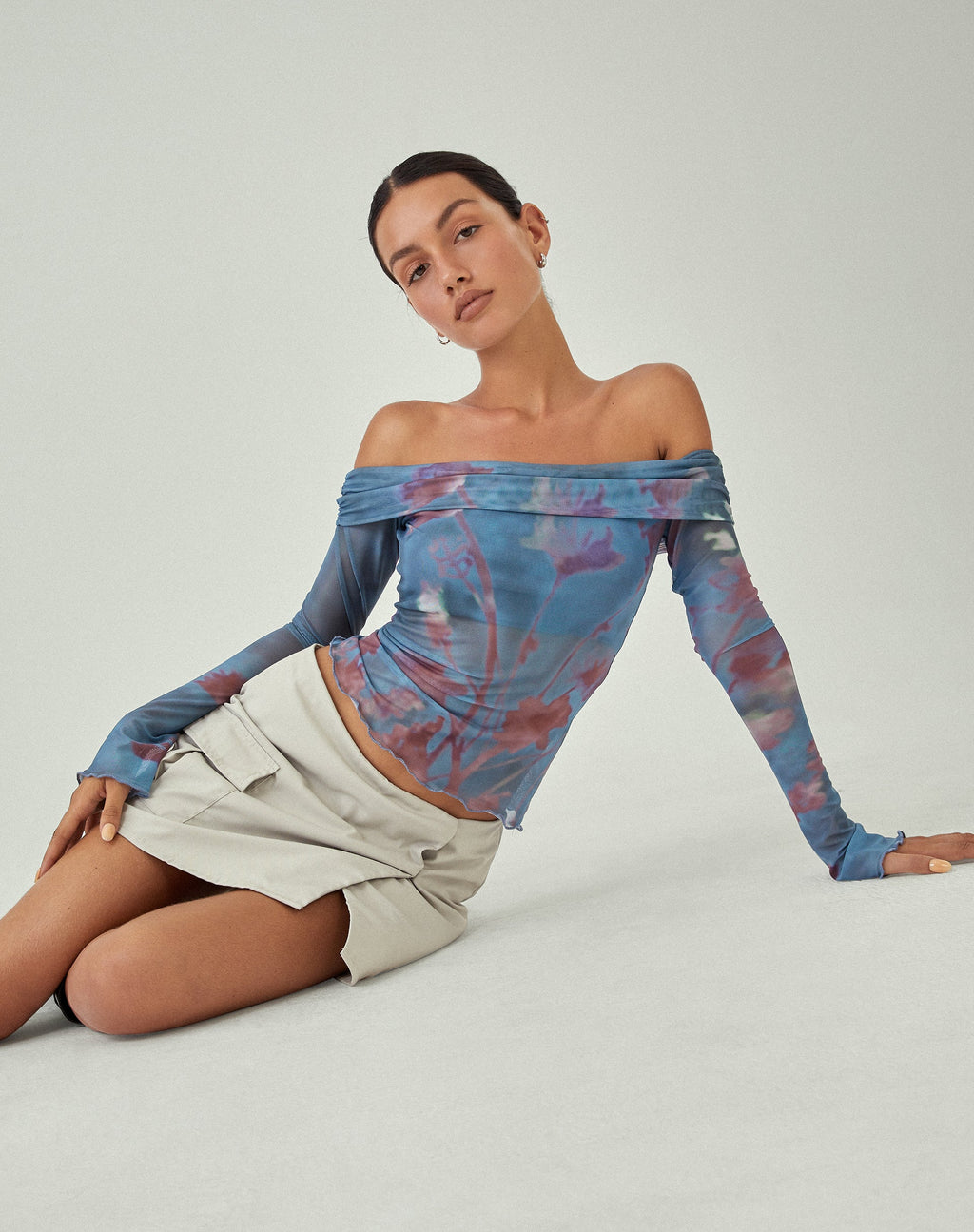 MOTEL X JACQUIE Nagya Top de manga larga en malla Lumen Azul