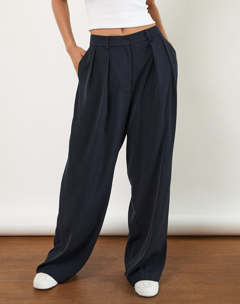 Pantalón plisado de pierna ancha Nala en sastrería azul marino