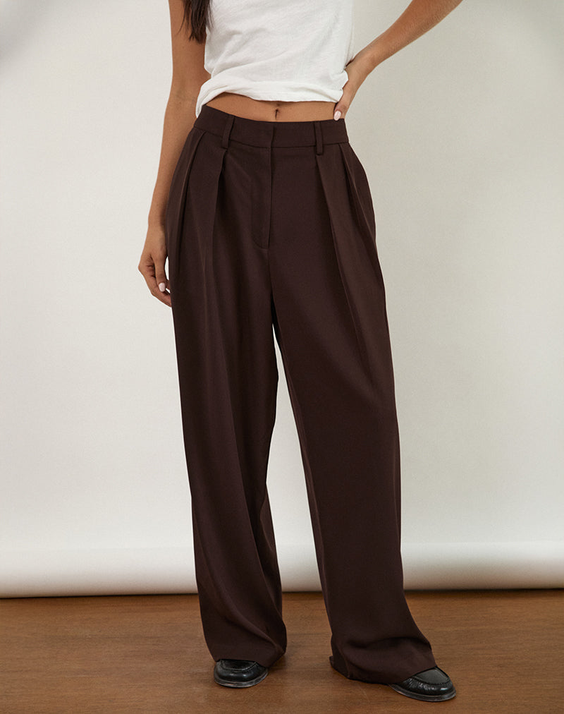 Pantalón Nala con pliegues anchos, chocolate amargo