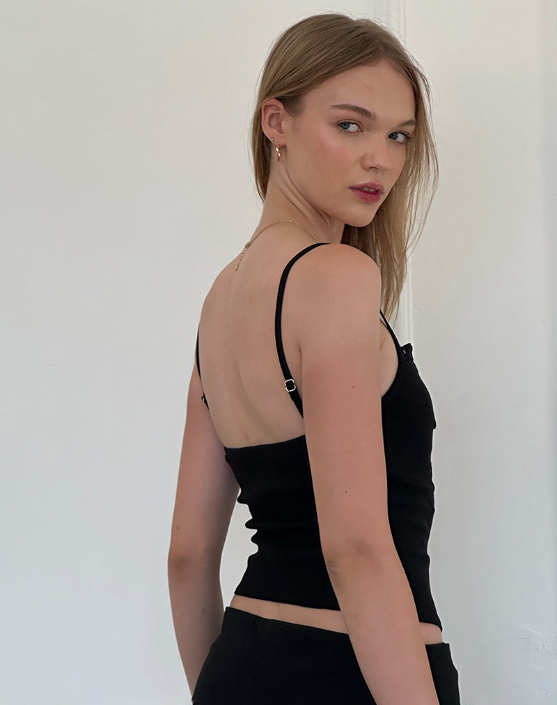Imagen de Nalanie Cami Top de gasa con volante en negro