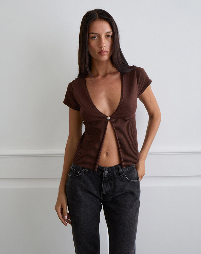 Imagen de Nalo Short Sleeve Cardi en marrón oscuro