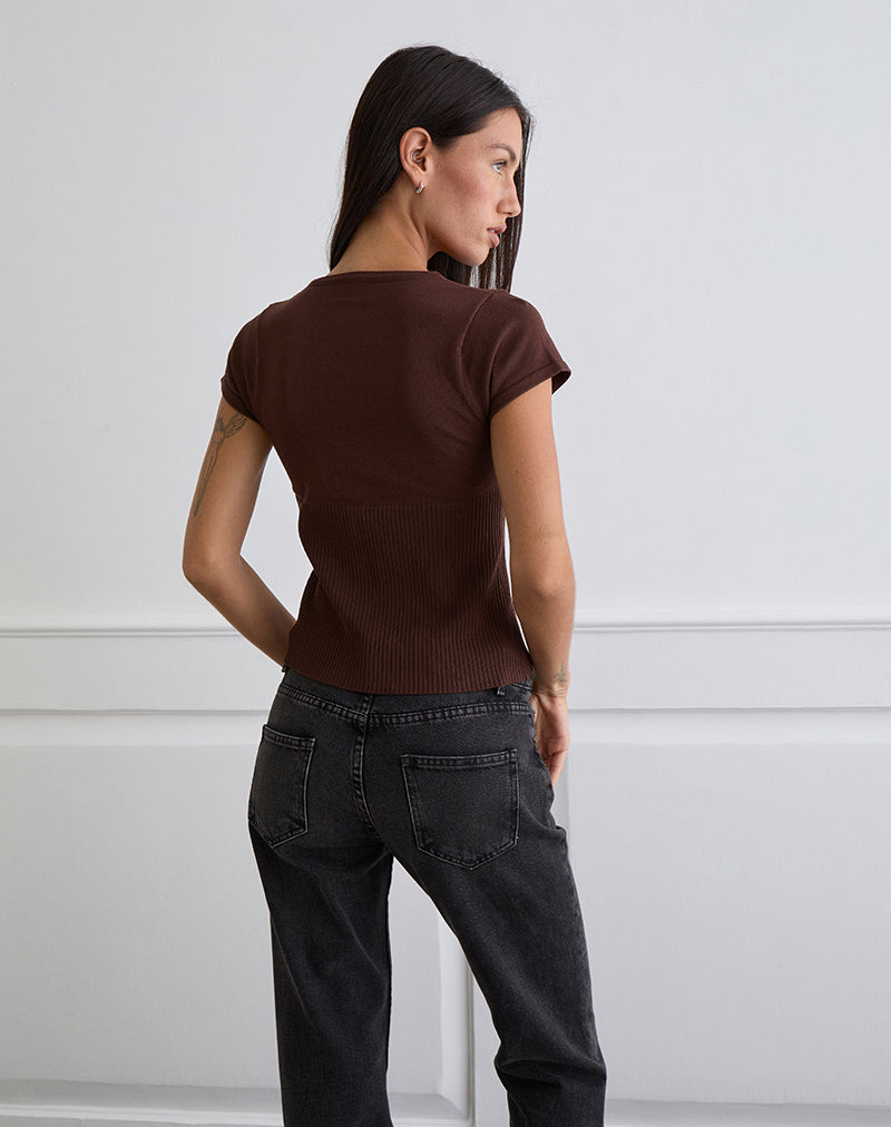 Imagen de Nalo Short Sleeve Cardi en marrón oscuro