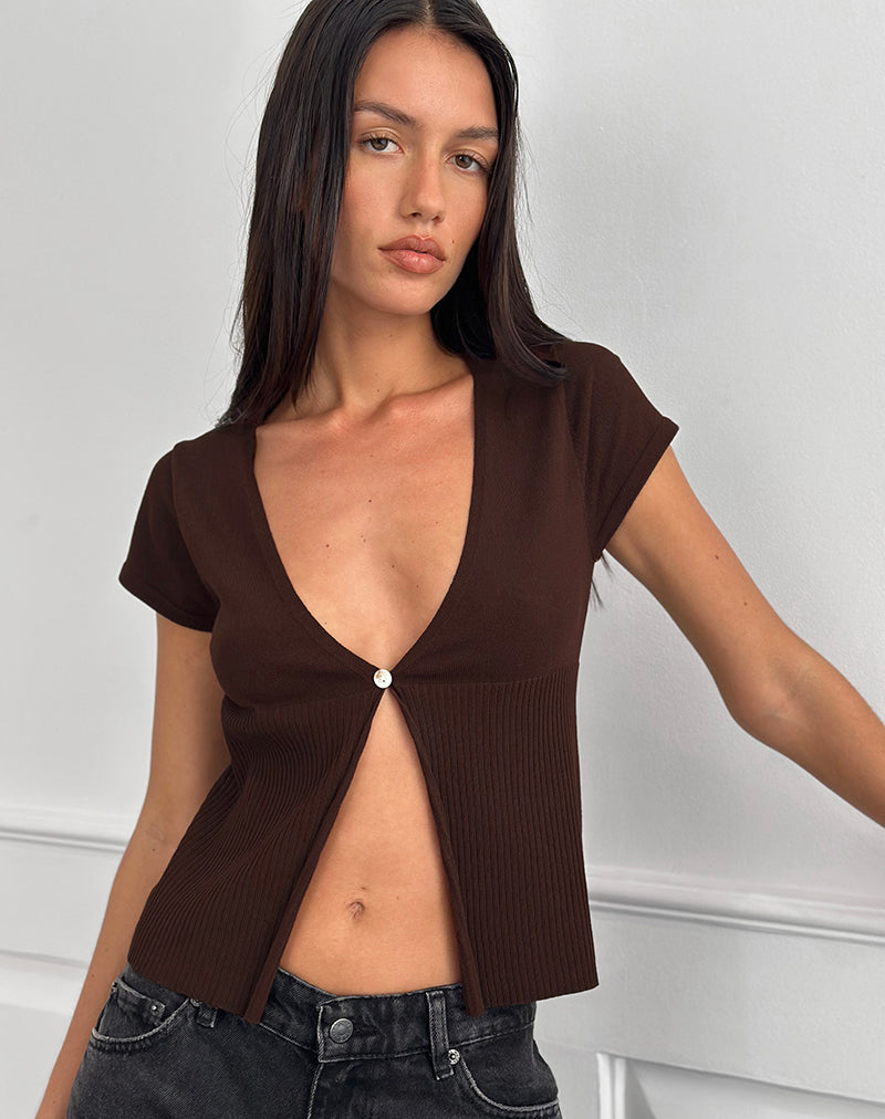 Imagen de Nalo Short Sleeve Cardi en marrón oscuro