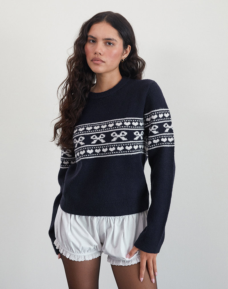 Imagen de Namirta Jersey de punto en piqué con lazo Fairisle