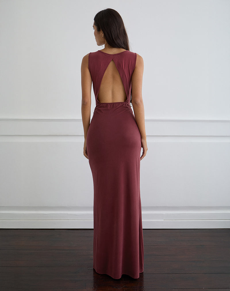 Imagen de Namra Maxi Vestido con Cuello de Vaca en Cupro Borgoña