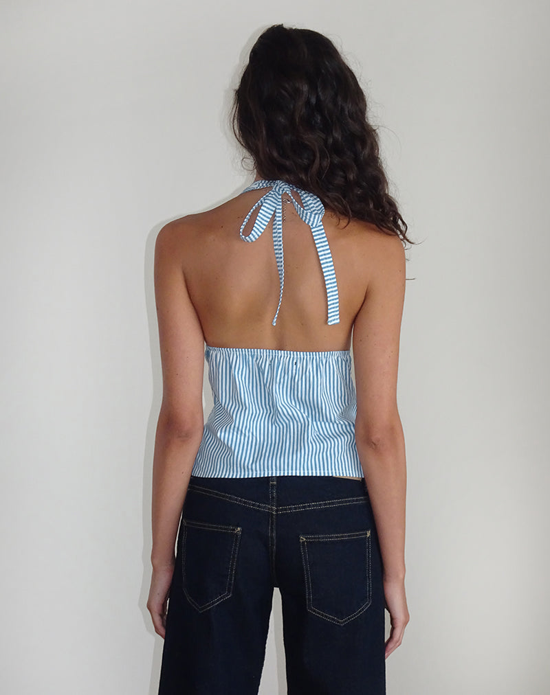 Top Nandu de popelina azul raya vertical pequeña