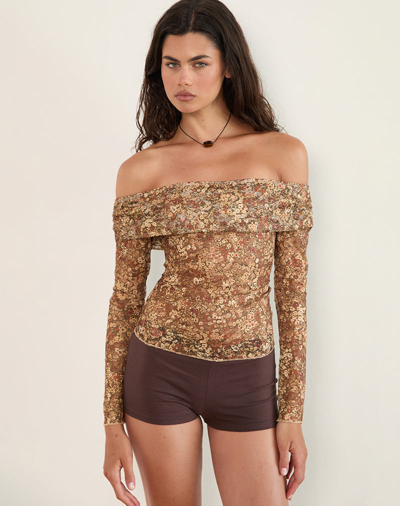 Top Nanila en racimo floral marrón