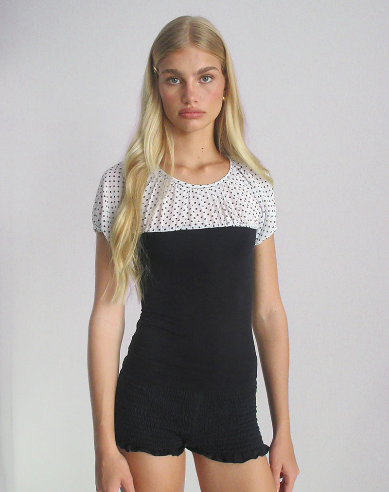 Naria Top de gasa blanca Basic Polka Negro