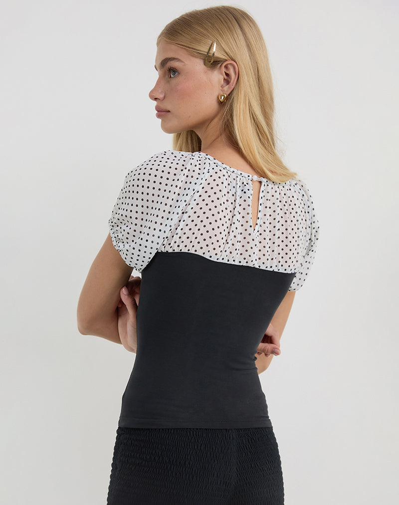 Imagen de Naria Top de gasa Blanco Basic Polka Negro