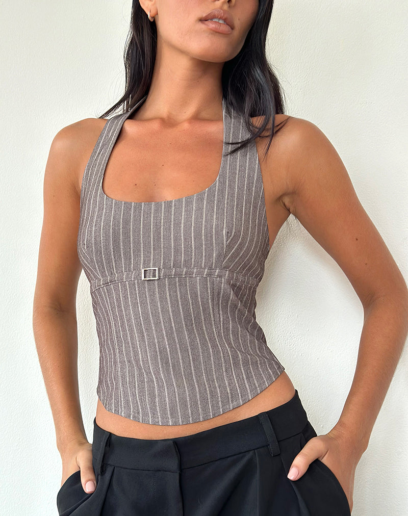 Imagen de Nasya Top Cuello Haltern en Topo Rayas Tailoring