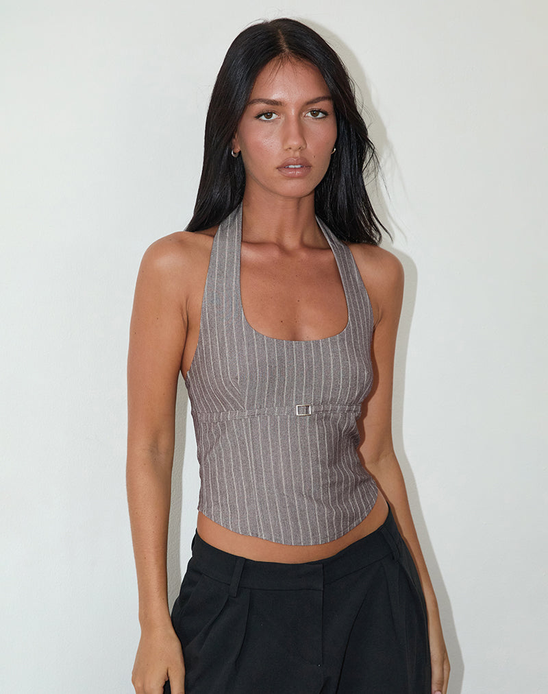 Imagen de Nasya Top Cuello Haltern en Topo Rayas Tailoring