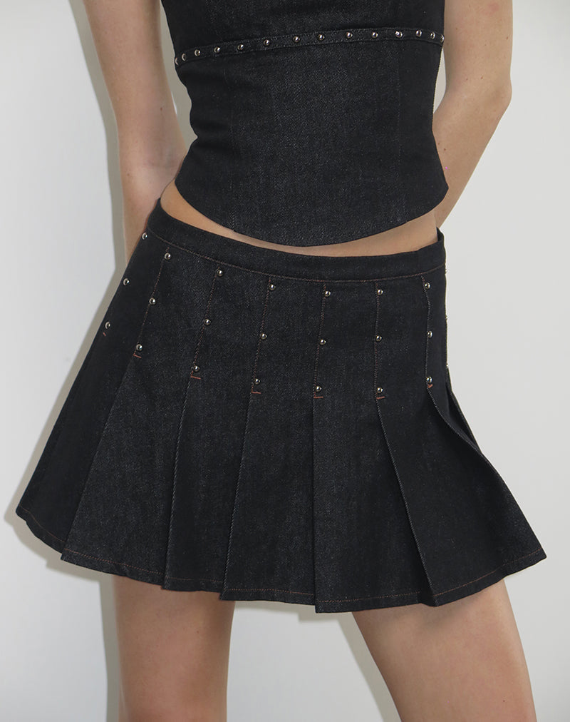 Gatlin Falda en Chambray Tachuelas Negro