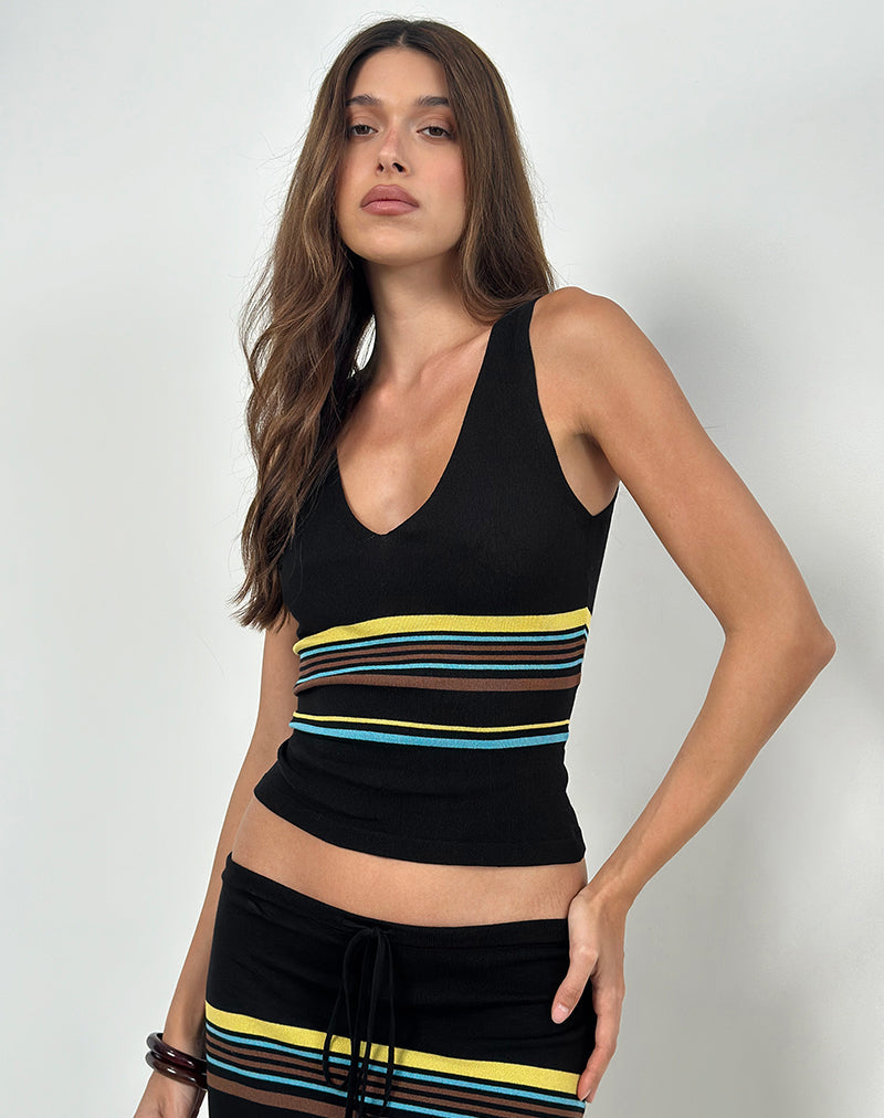 Imagen de Natcha Vest Top en negro con rayas marrones y azules