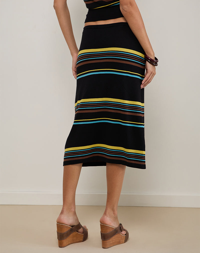 Imagen de Amalia Falda midi negra con rayas marrones y azules