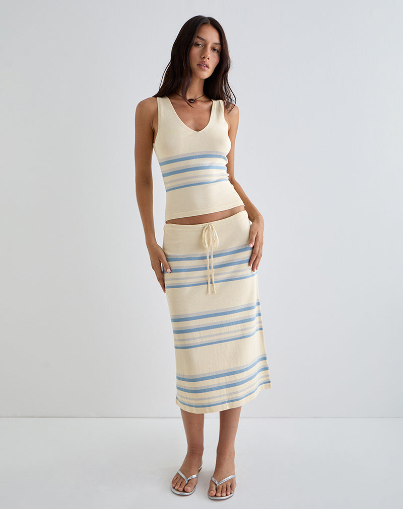 Imagen de Amalia Falda midi en crema con rayas azules y grises