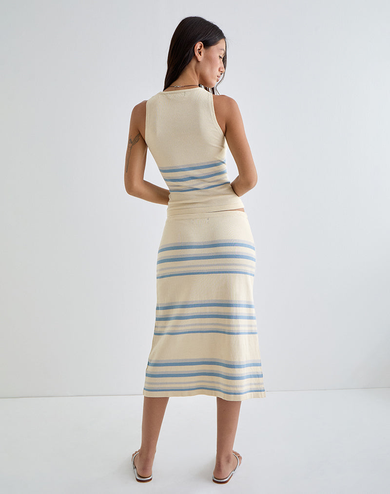 Imagen de Amalia Falda midi en crema con rayas azules y grises
