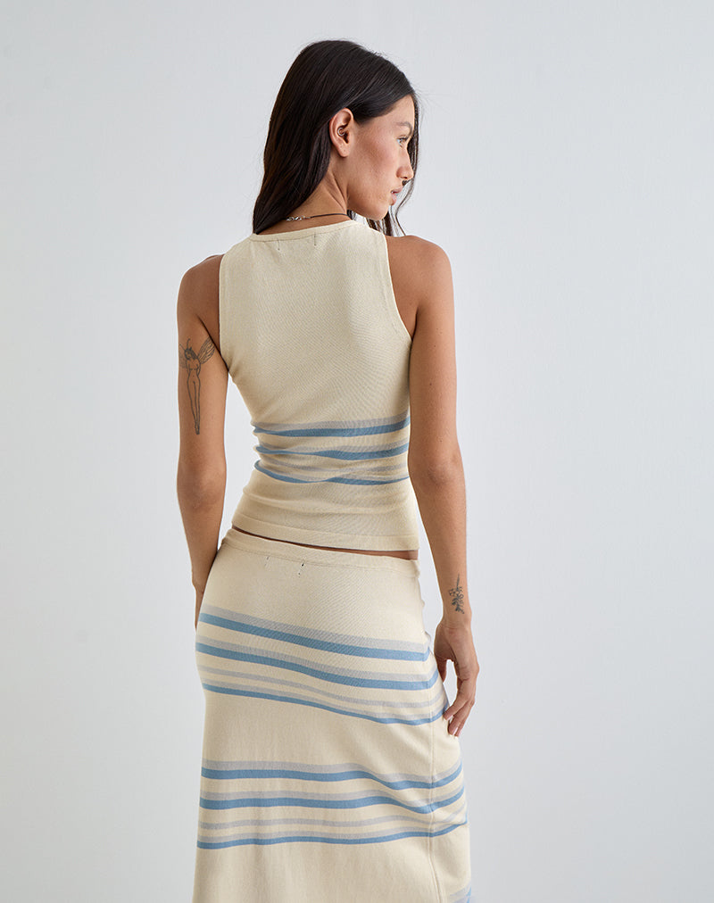 Imagen de Natcha Chaleco Crema con Rayas Azules y Grises