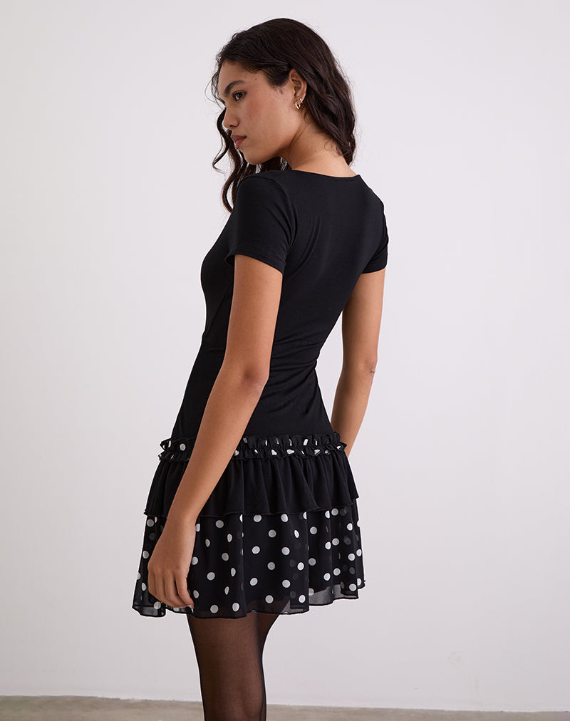 Imagen de Navya Wrap Mini Dress in Polka Blanco y negro