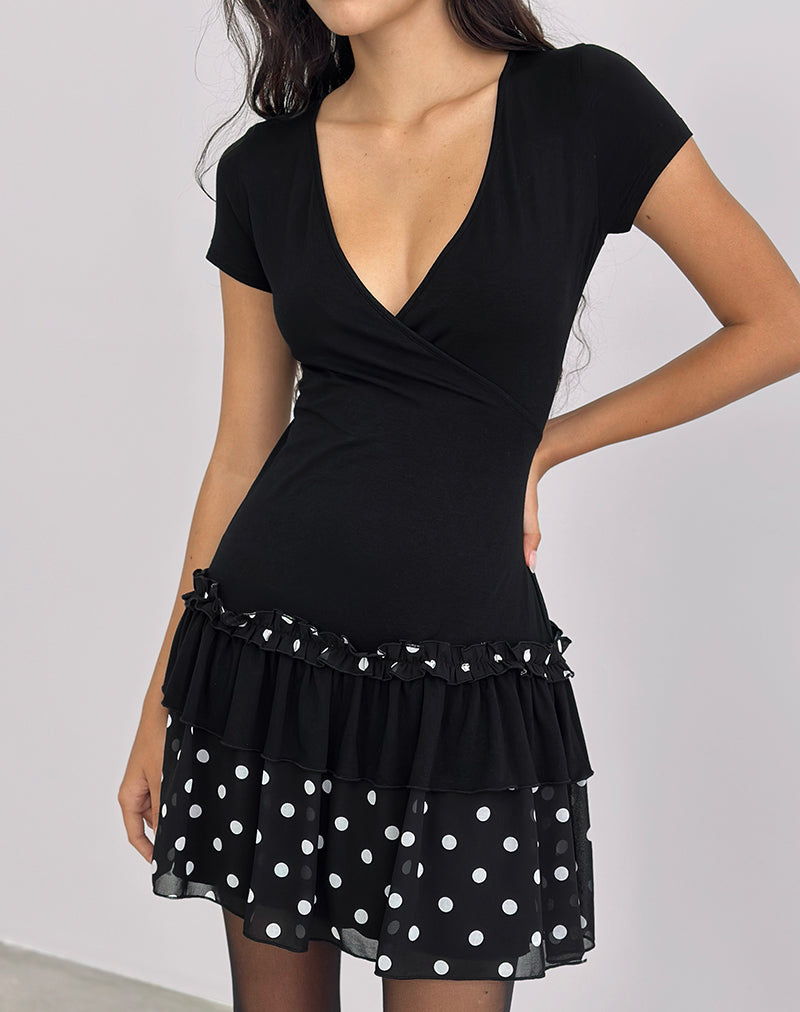Imagen de Navya Wrap Mini Dress in Polka Blanco y negro