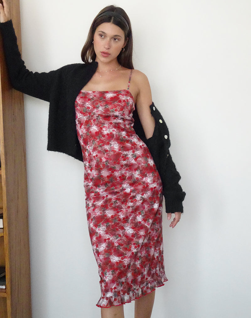 Vestido midi Nawari de encaje estampado Cereza