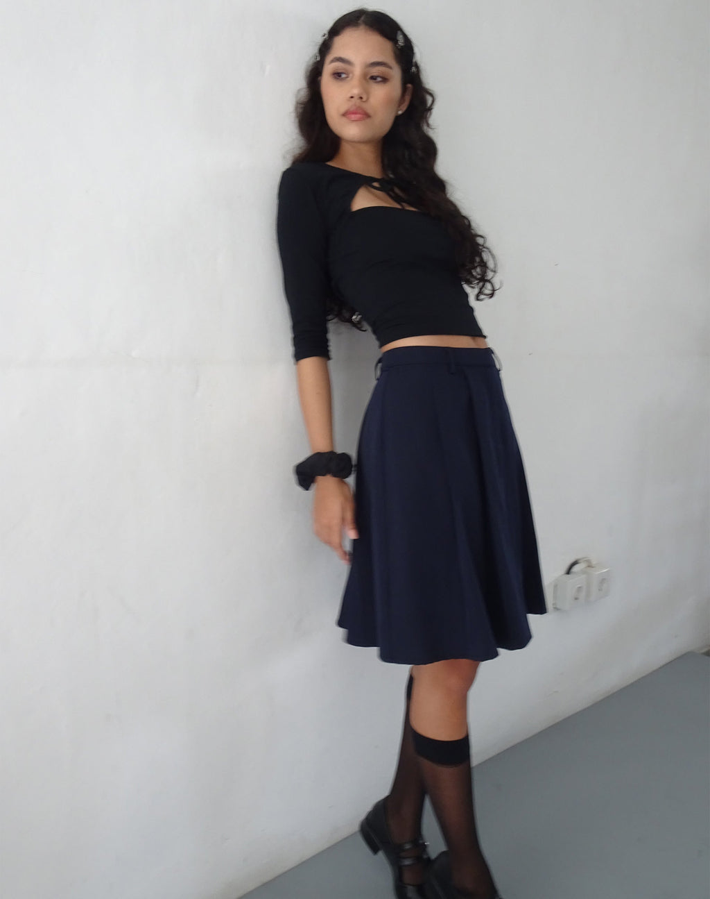 Falda Colette Plisada hasta la Rodilla en Azul Marino