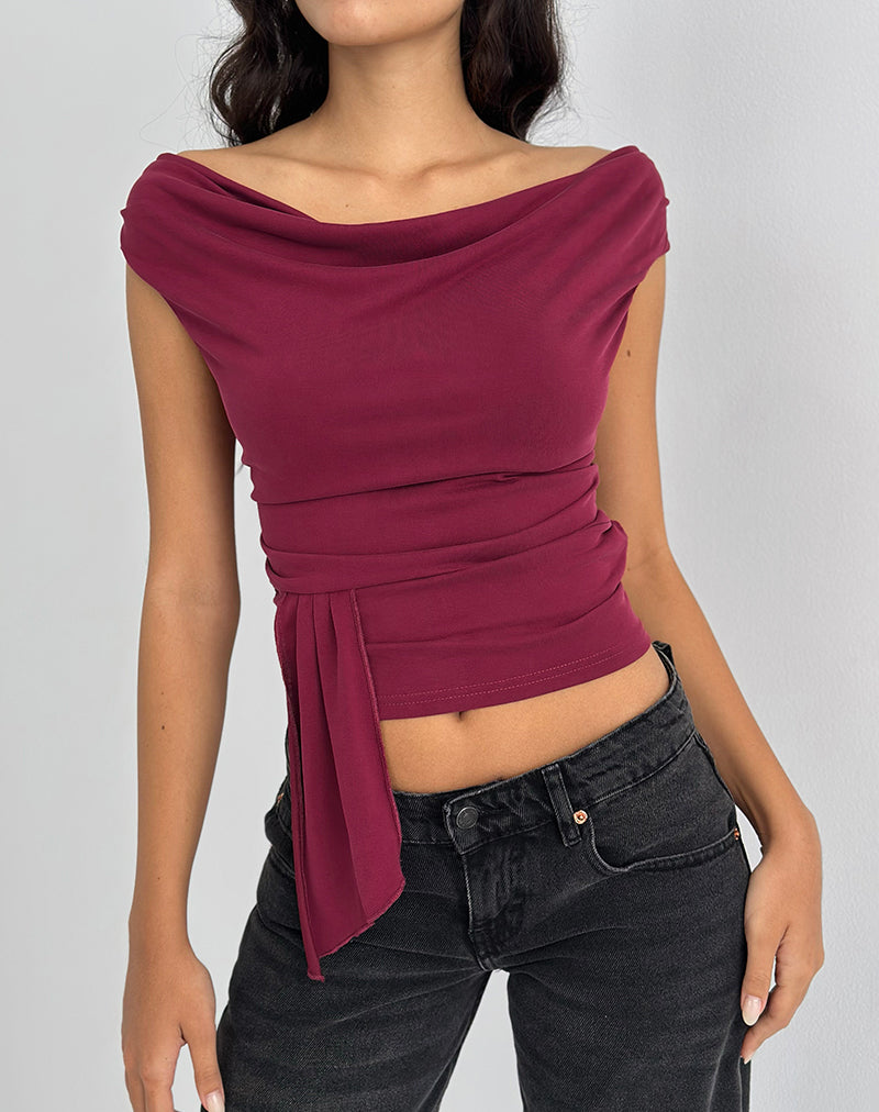 Imagen de Neida Drape Top en Cupro Borgoña