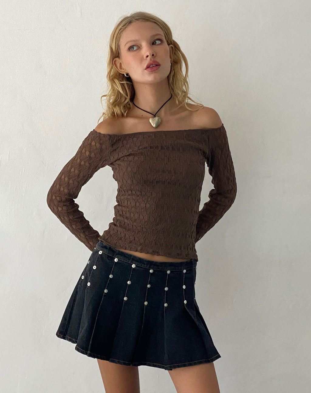 Neira Top Bardot de Manga Larga en Punto Texturizado Moka