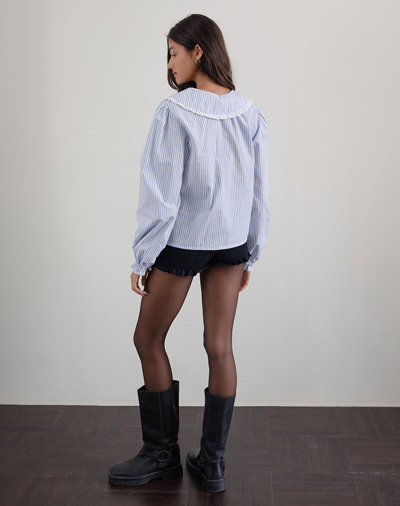 Imagen de Nelcy Camisa con cuello oversize en raya vertical pequeña Azul
