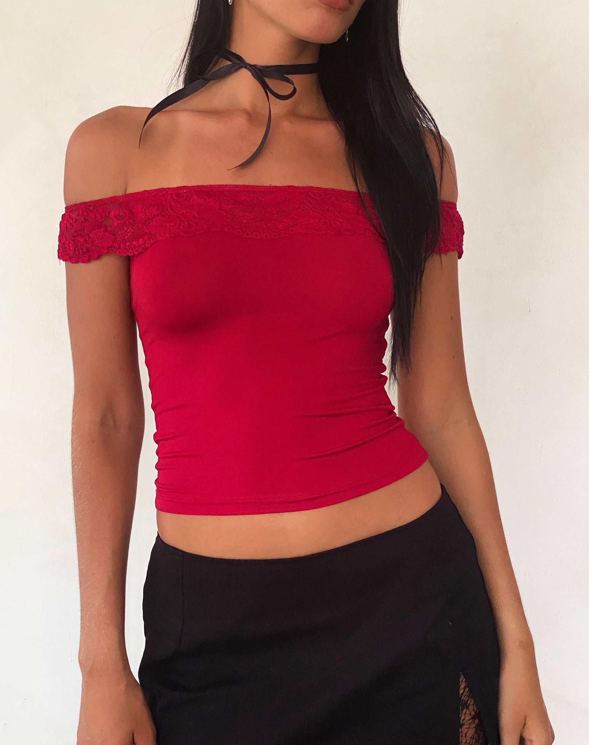 Imagen de Nesel Top Bardot de Encaje Rojo