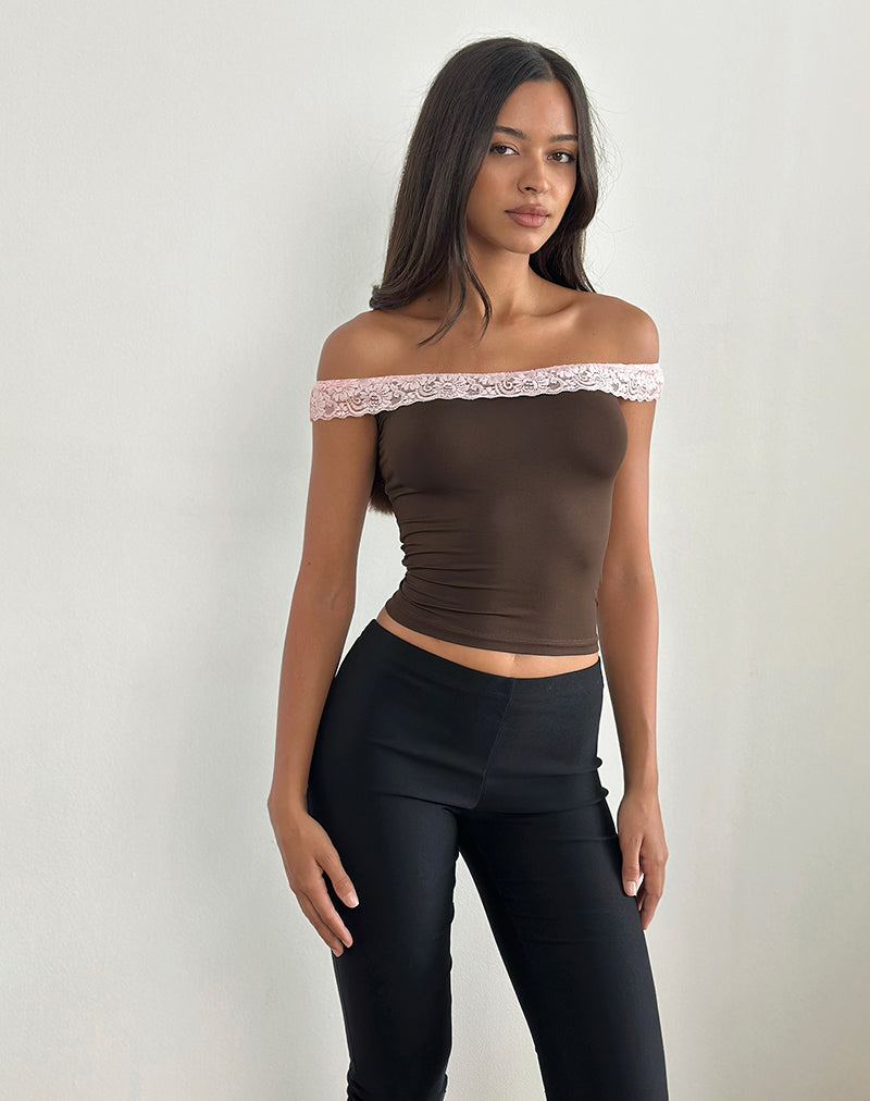 Top Nesel en encaje marrón Slinky Rosa