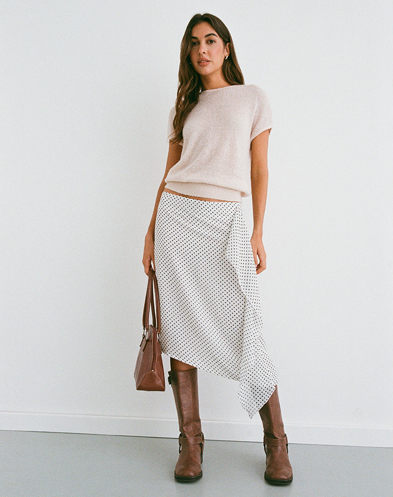 Neza Falda Midi en Blanco Basic Polka Negro