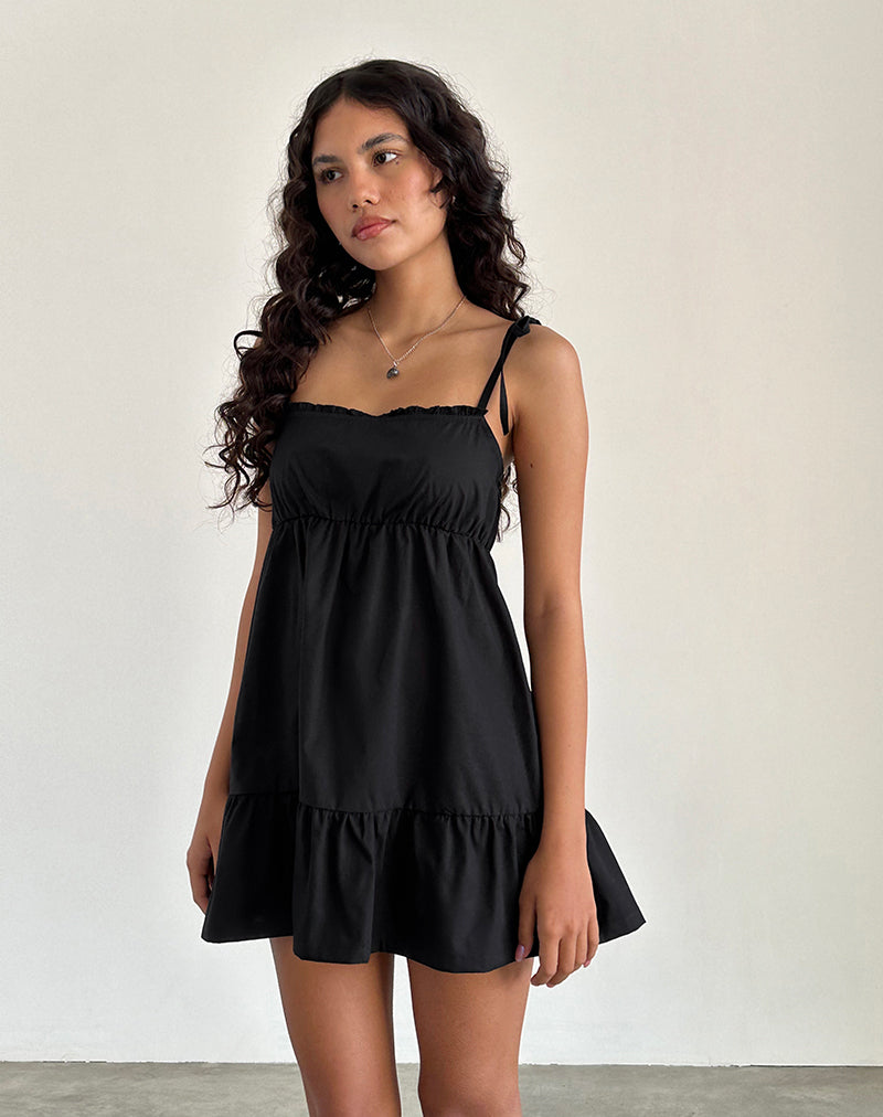 Imagen de Nigta Tie Front Mini Dress in Poplin Black