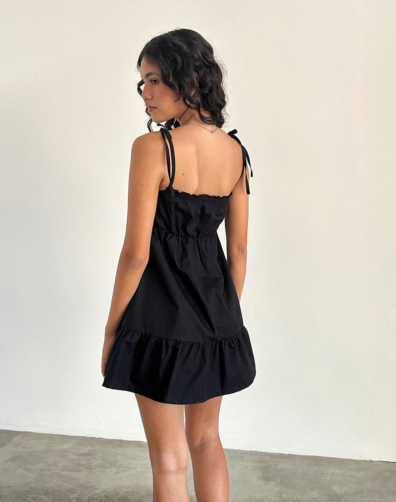 Imagen de Nigta Tie Front Mini Dress in Poplin Black