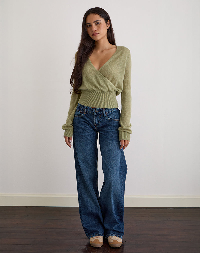 Imagen de Nilza Wrap Top de punto verde salvia