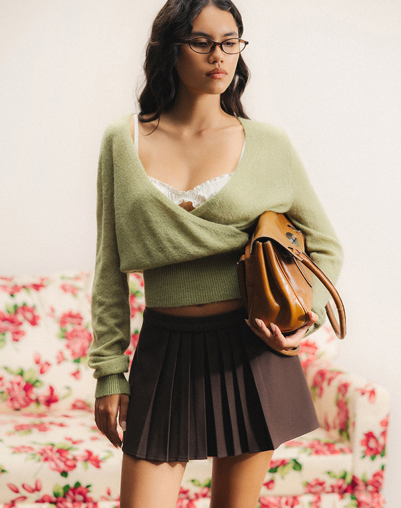 Imagen de Nilza Wrap Top de punto verde salvia