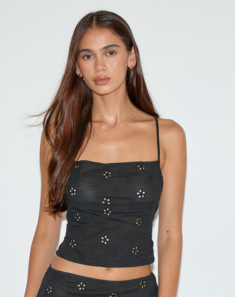 Nobita Cami Top en Flor Broderie Negro