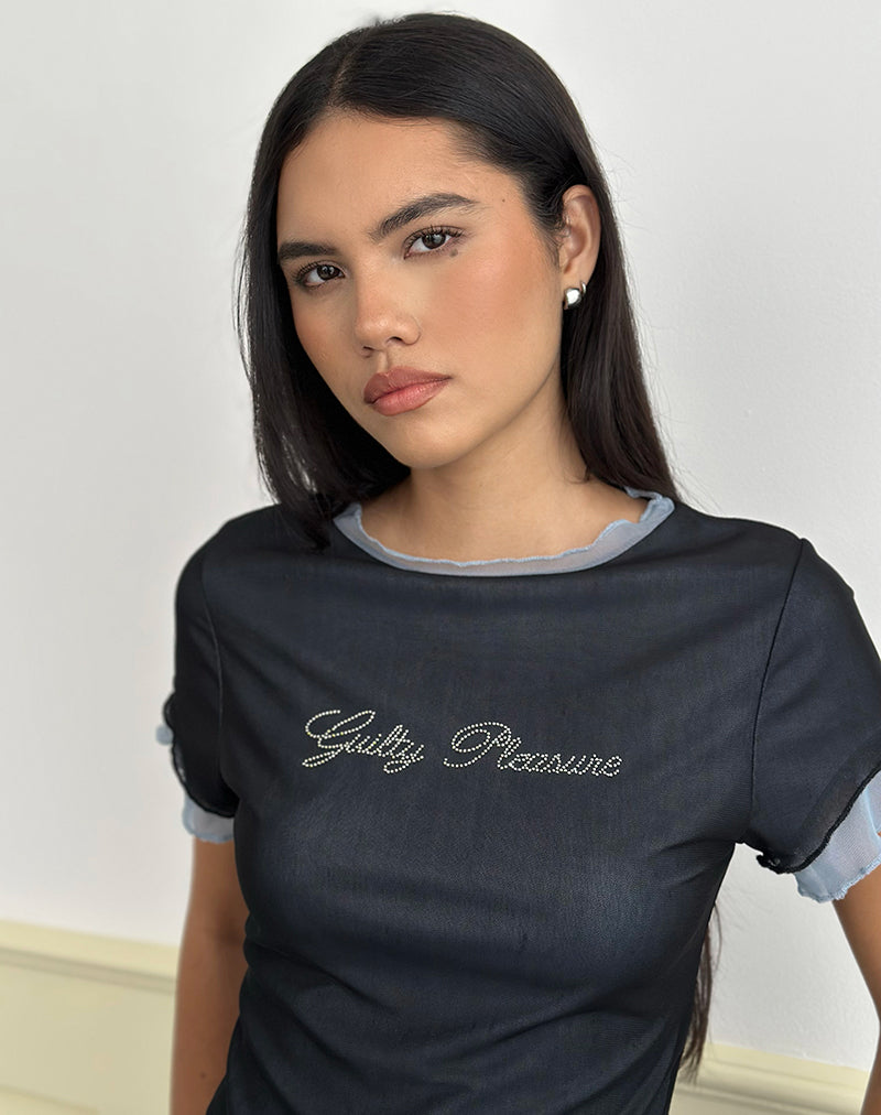 Noburia Top en Negro Azul Guilty Pleasure Hot Fix