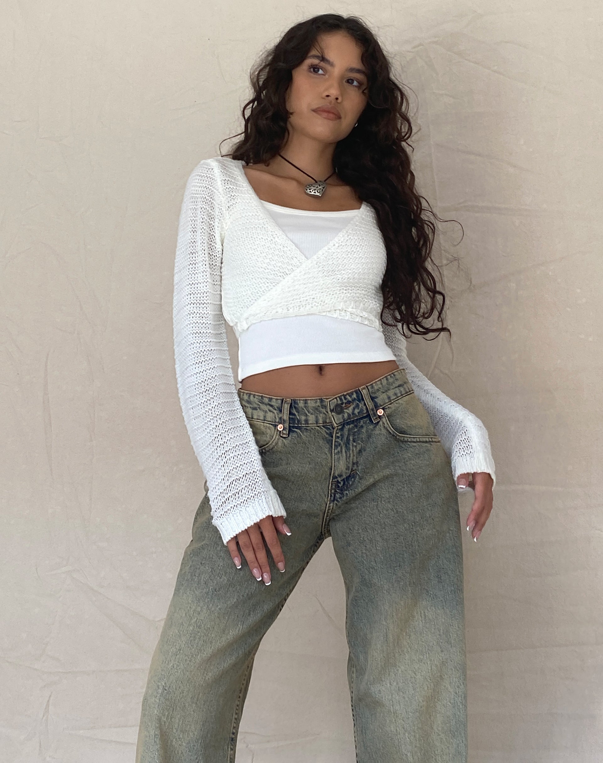 Imagen de Nocta Crop Top de manga larga en tejido de punto Marfil