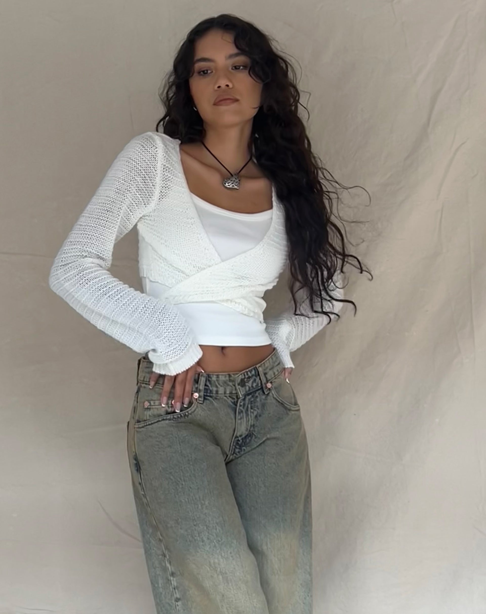 Imagen de Nocta Crop Top de manga larga en tejido de punto Marfil