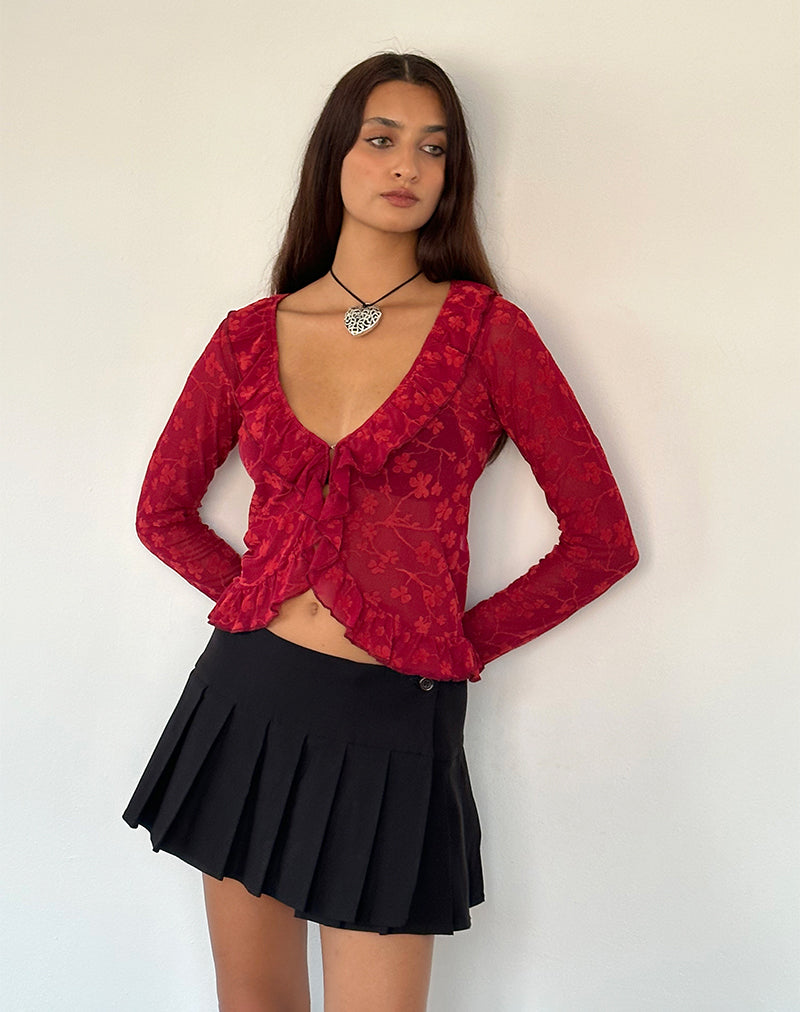 Cárdigan Noemi en flocado floral rojo grunge