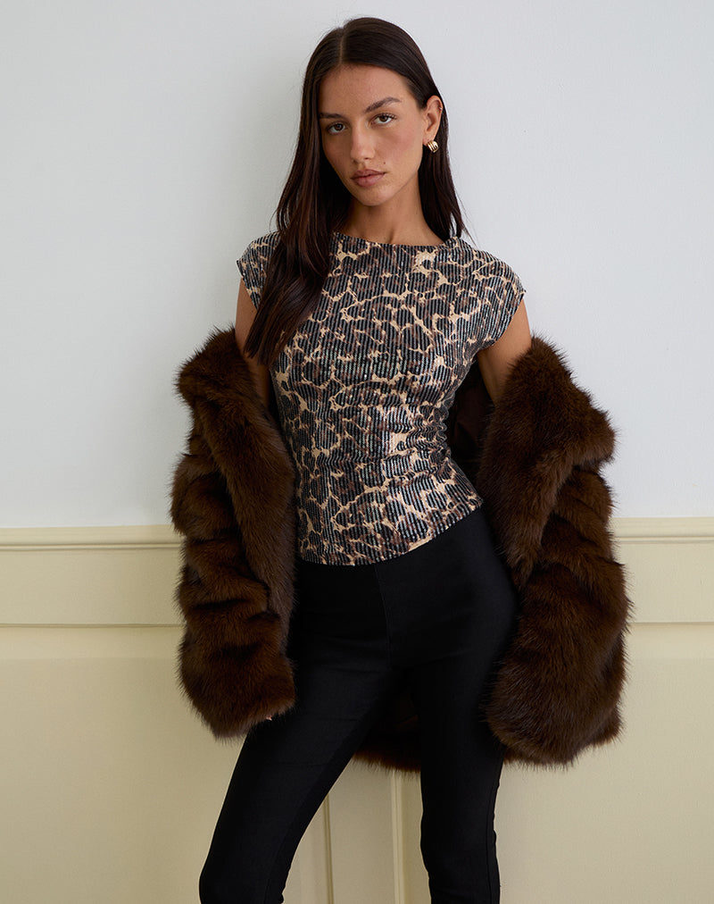 Top Sin Espalda Noera en Leopardo Lentejuelas Marrón